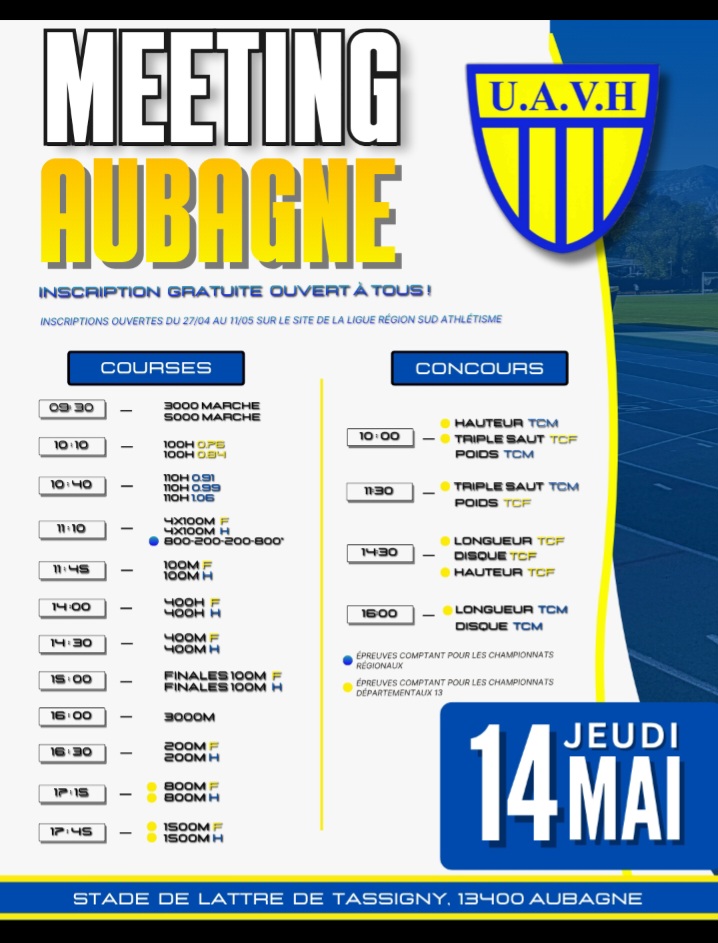 inscriptions gratuites jusqu' au 11/05/2026 sur le site de la ligue d'athlétisme région sud